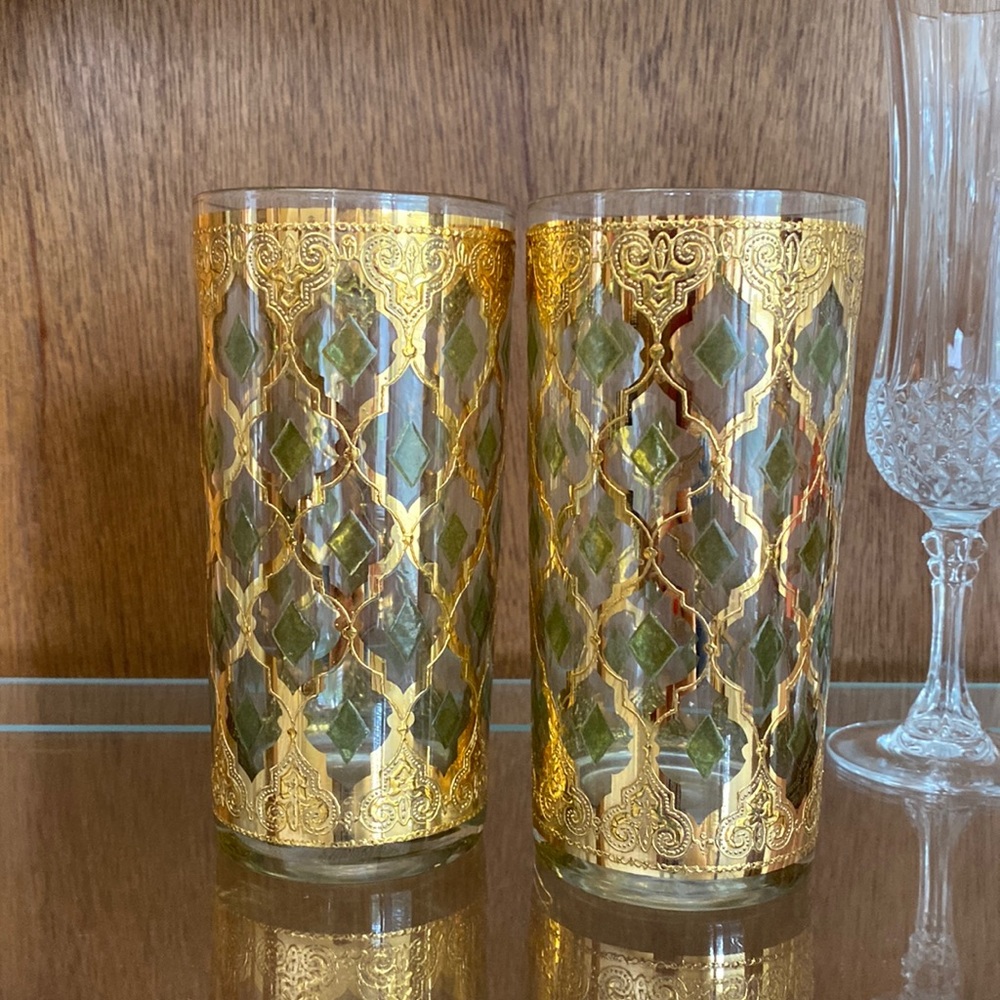 Set of Two Vintage Culver Highball Glasses with 22-Karat Gold Valencia Design
